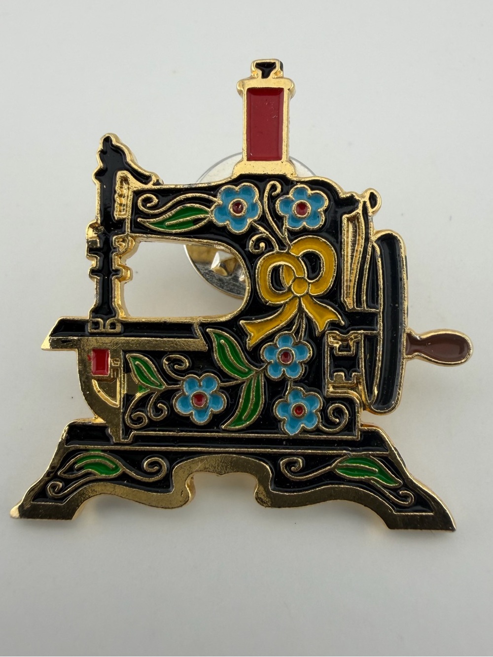 Clotilde Vintage-Inspired Black Floral Sewing Machine Pin Brooch